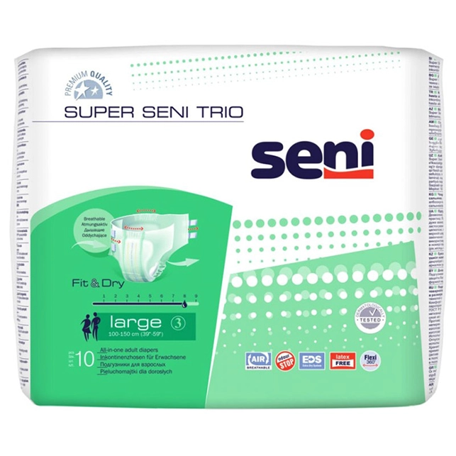 Couche avec adhésifs SENI SUPER TRIO L pour adultes souffrant d'incontinence urinaire